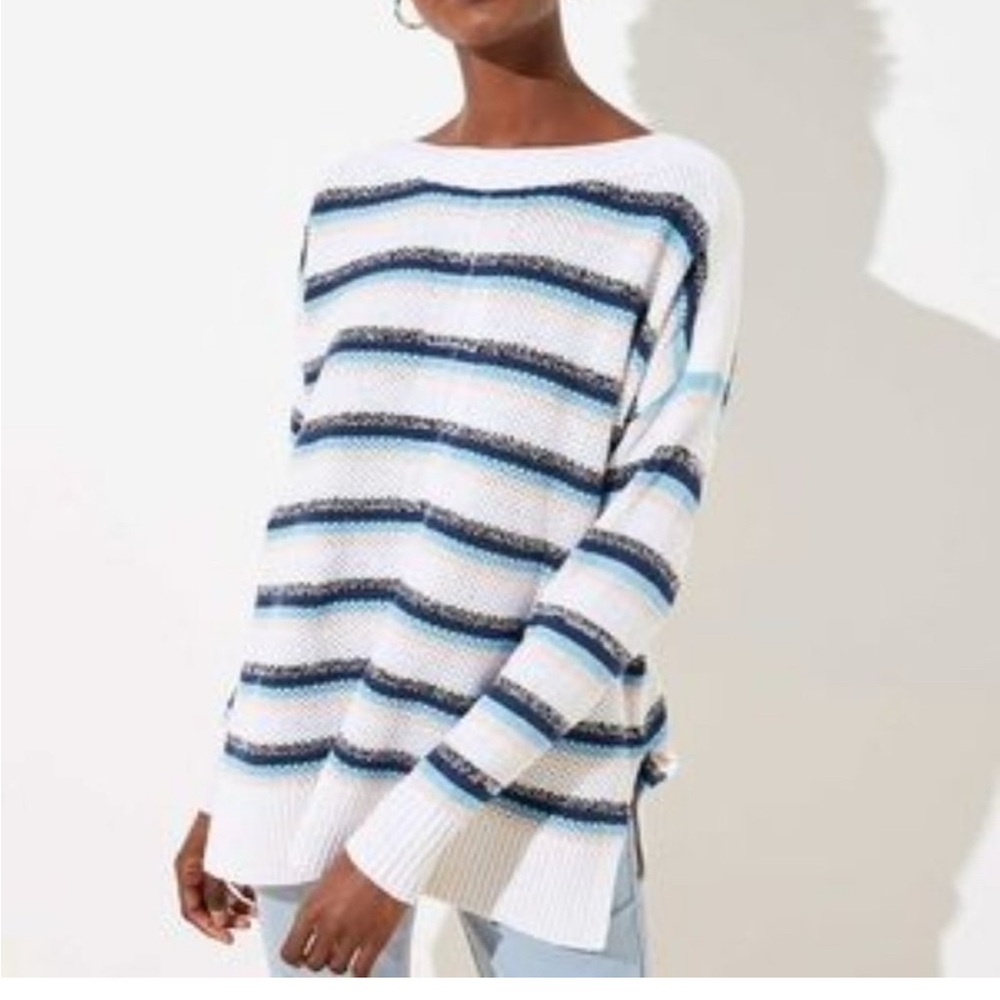 LOFT Multicolor Striped Sweater - Cream, Blue, Black